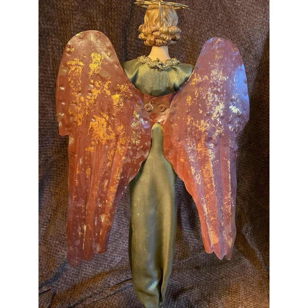 Foreside 24” Tall Skinny Metal and fabric Christmas Angel With Horn